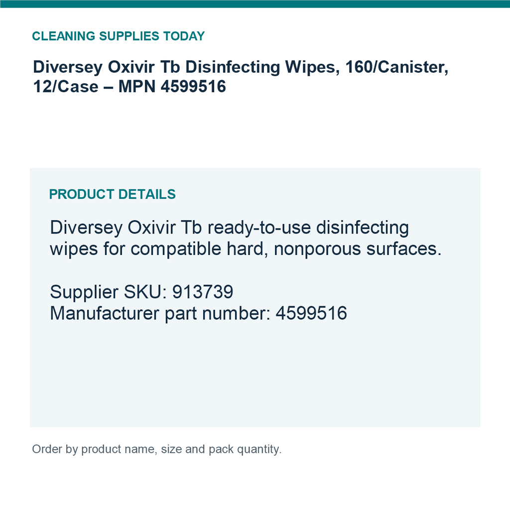 Diversey Oxivir Tb Disinfecting Wipes, 160/Canister, 12/Case – MPN 4599516 — details guide