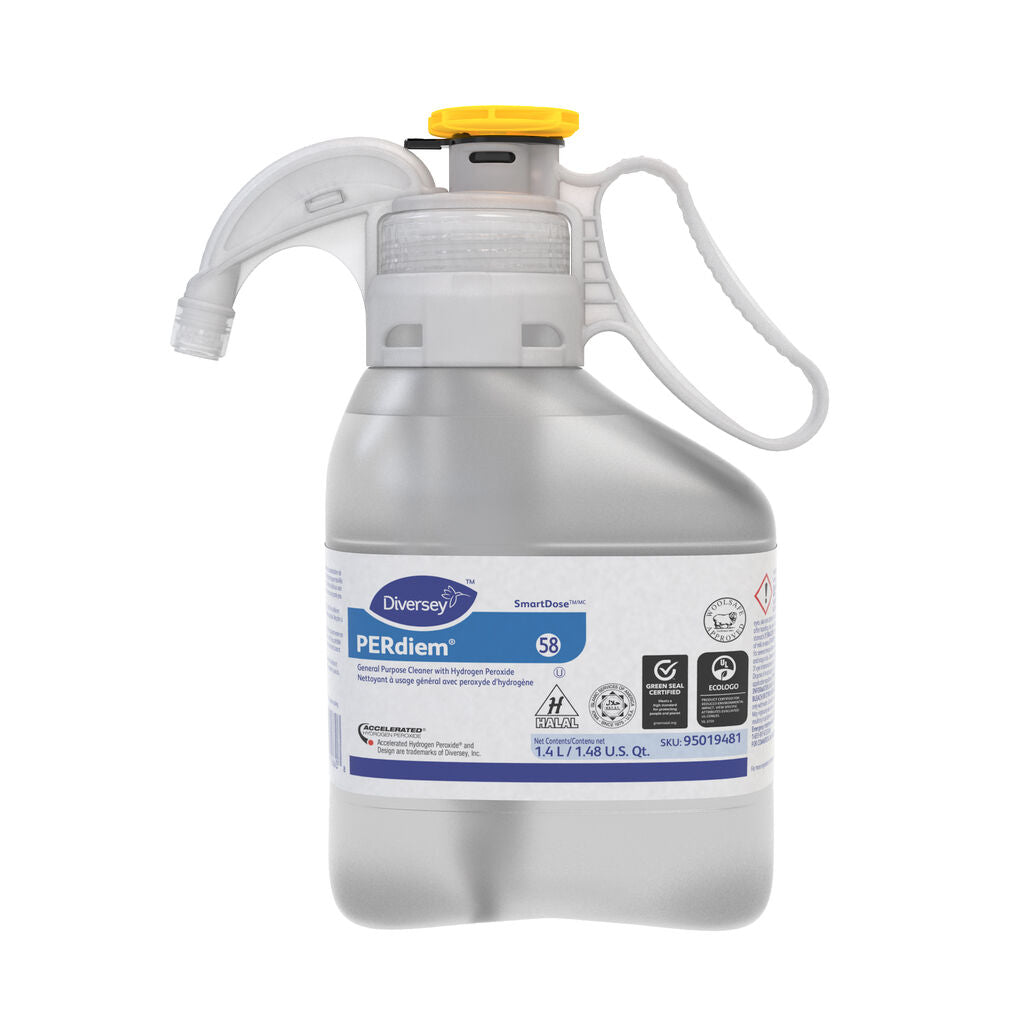Diversey PERdiem 58 AHP SmartDose cleaner 1.4 L bottle on white background
