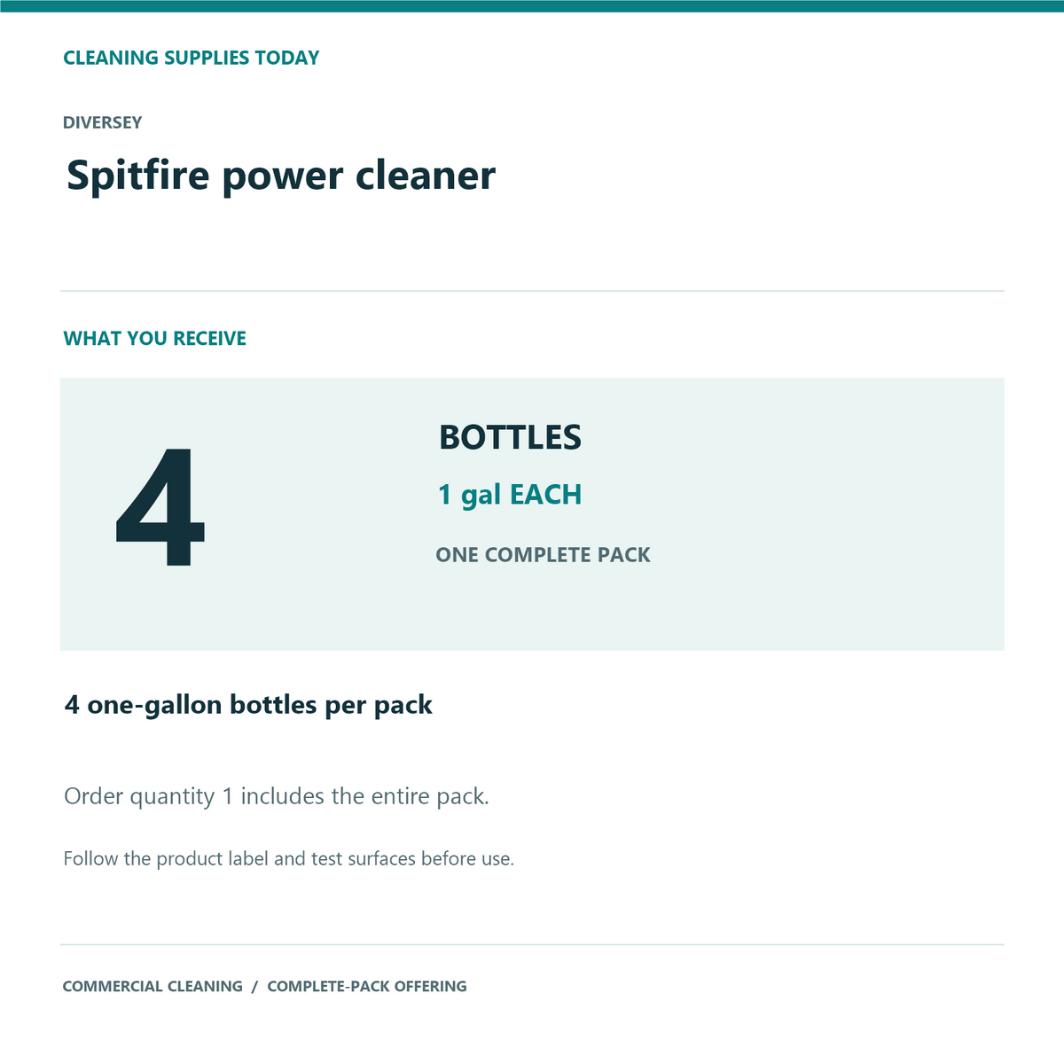 Diversey Spitfire Power Cleaner, 1 Gallon – 4-Bottle Pack – What you receive and complete pack quantity