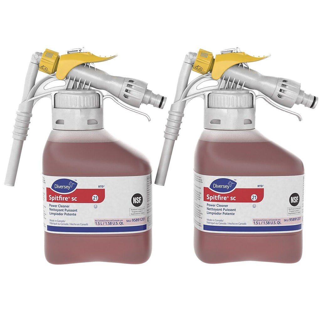 Two Diversey Spitfire SC Power Cleaner RTD 1.5 L bottles, case pack of 2, MPN 95891201