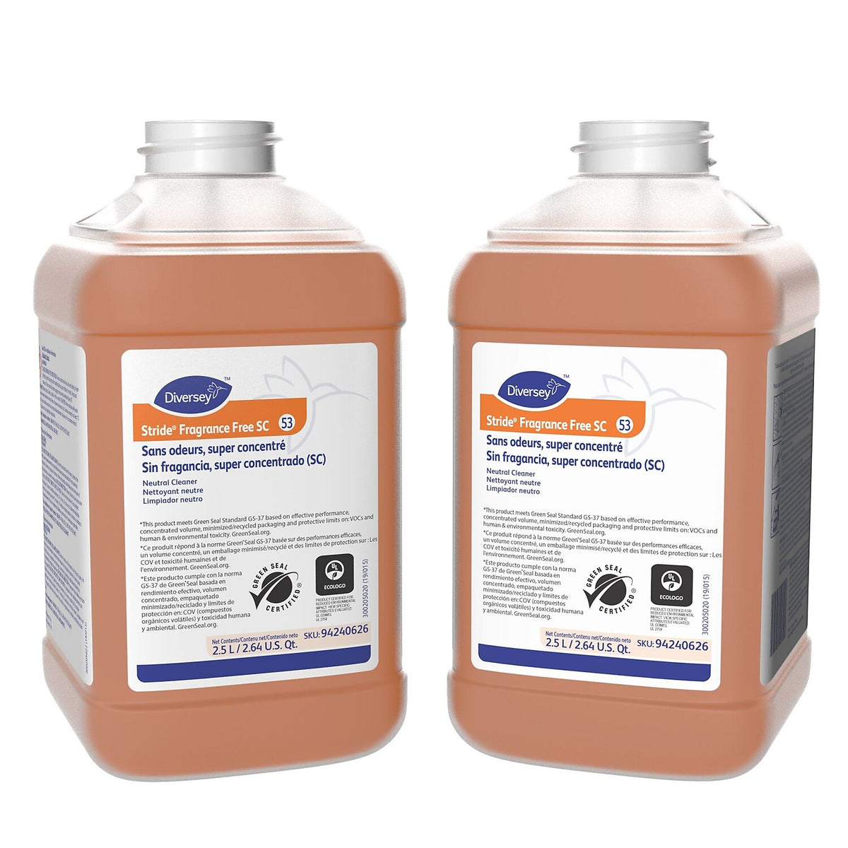 Diversey Stride fragrance-free neutral cleaner 2.5-liter J-Fill cartridges, MPN 94240626