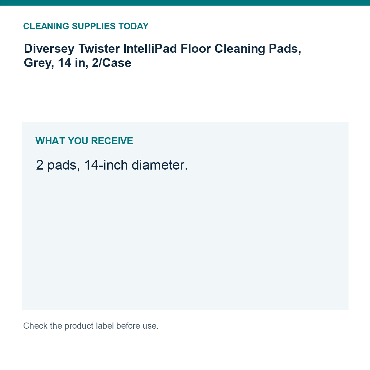 Diversey Twister IntelliPad Floor Cleaning Pads, Grey, 14 in, 2/Case — pack guide