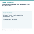 Diversey Twister IntelliPad Floor Maintenance Pads, Grey, 17 in, 2/Case — details guide