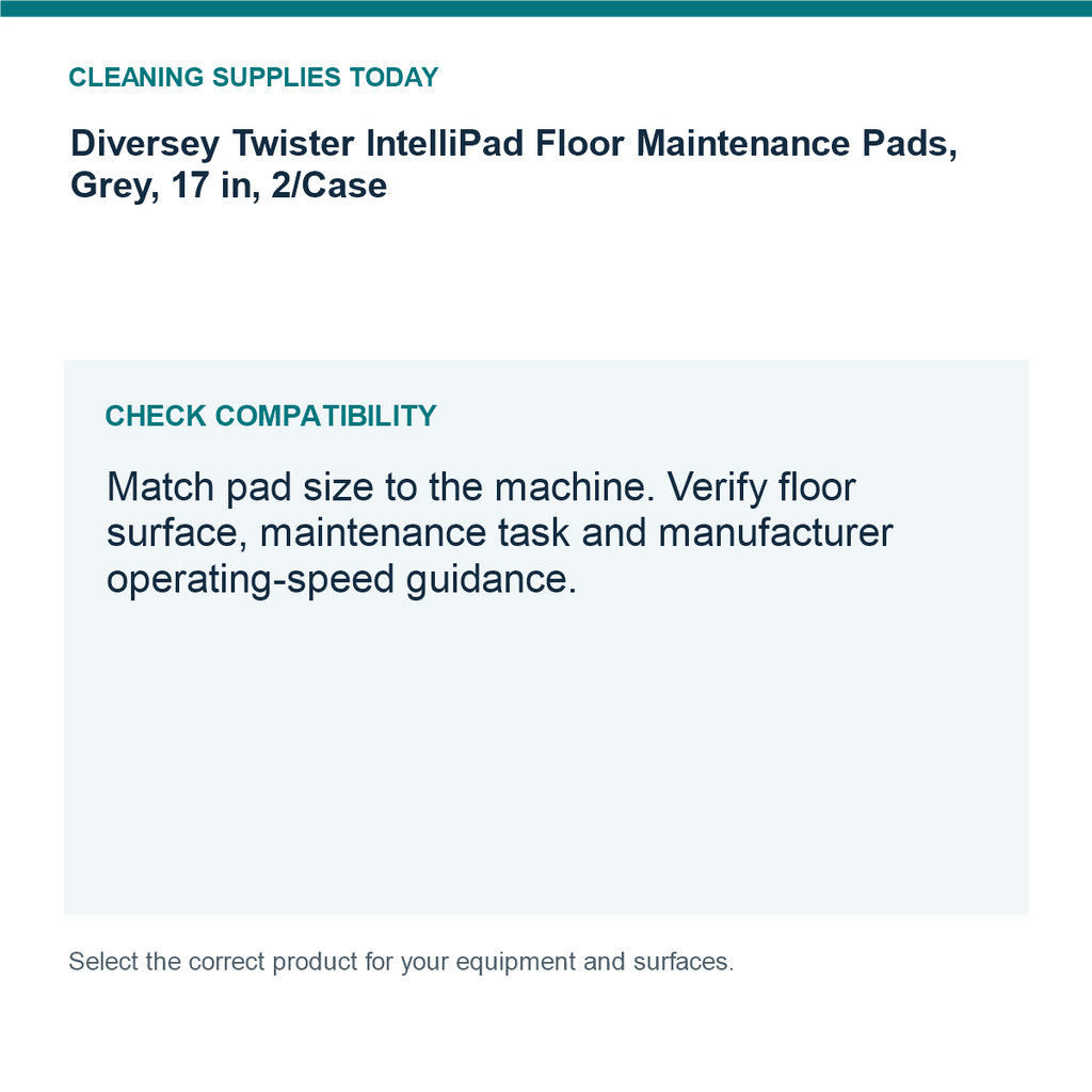 Diversey Twister IntelliPad Floor Maintenance Pads, Grey, 17 in, 2/Case – MPN DD800352 — compatibility guide