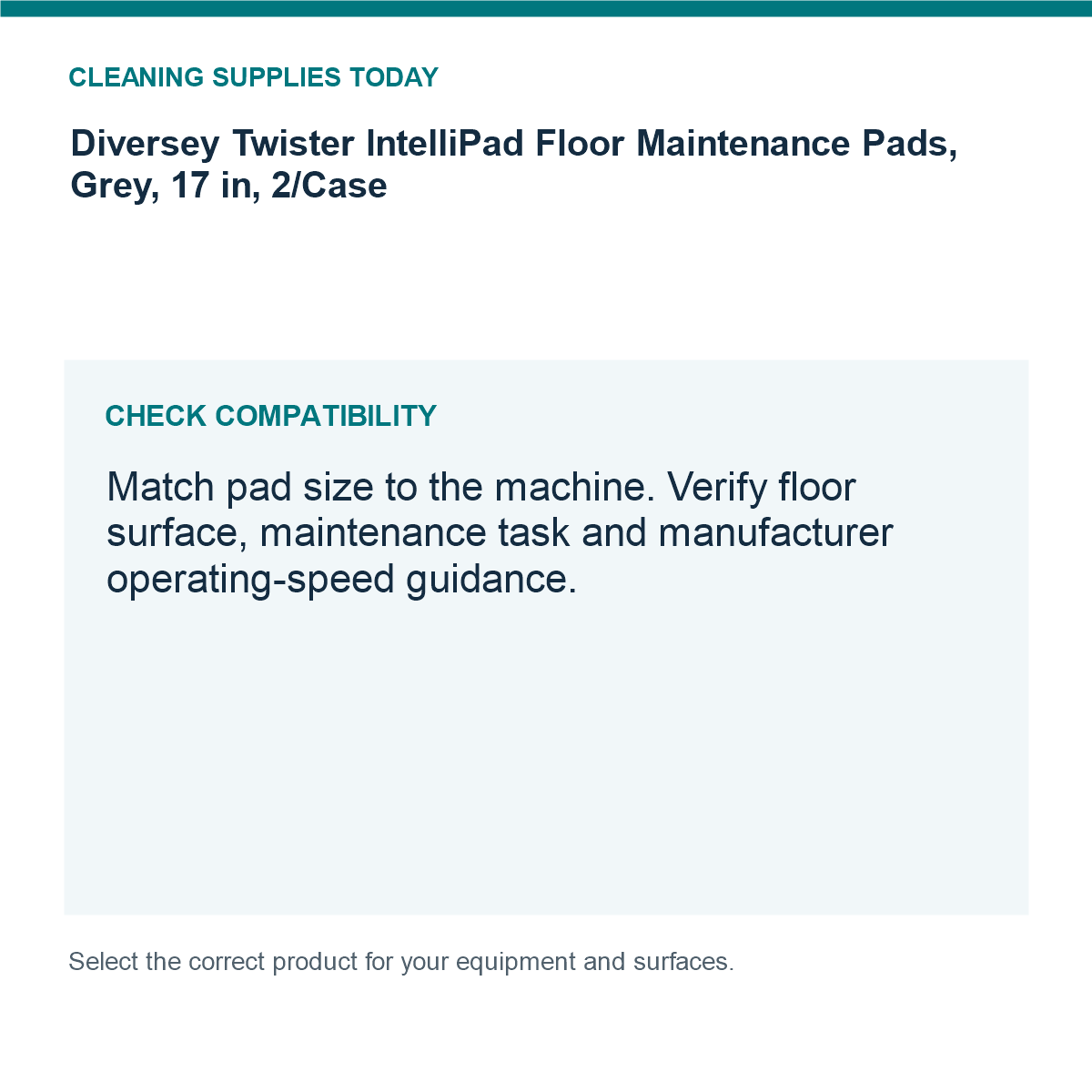 Diversey Twister IntelliPad Floor Maintenance Pads, Grey, 17 in, 2/Case – MPN DD800352 — compatibility guide