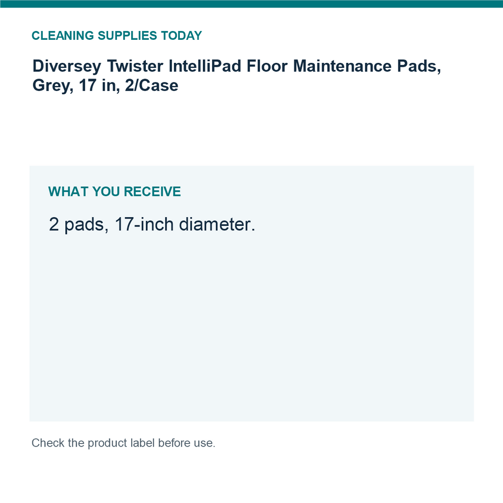 Diversey Twister IntelliPad Floor Maintenance Pads, Grey, 17 in, 2/Case — pack guide