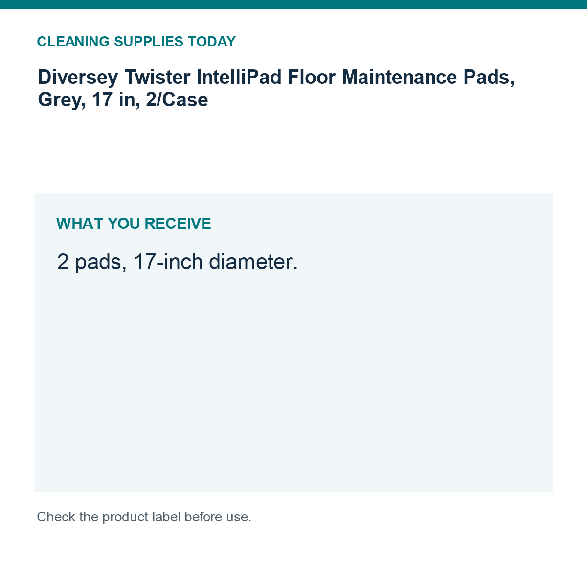 Diversey Twister IntelliPad Floor Maintenance Pads, Grey, 17 in, 2/Case — pack guide