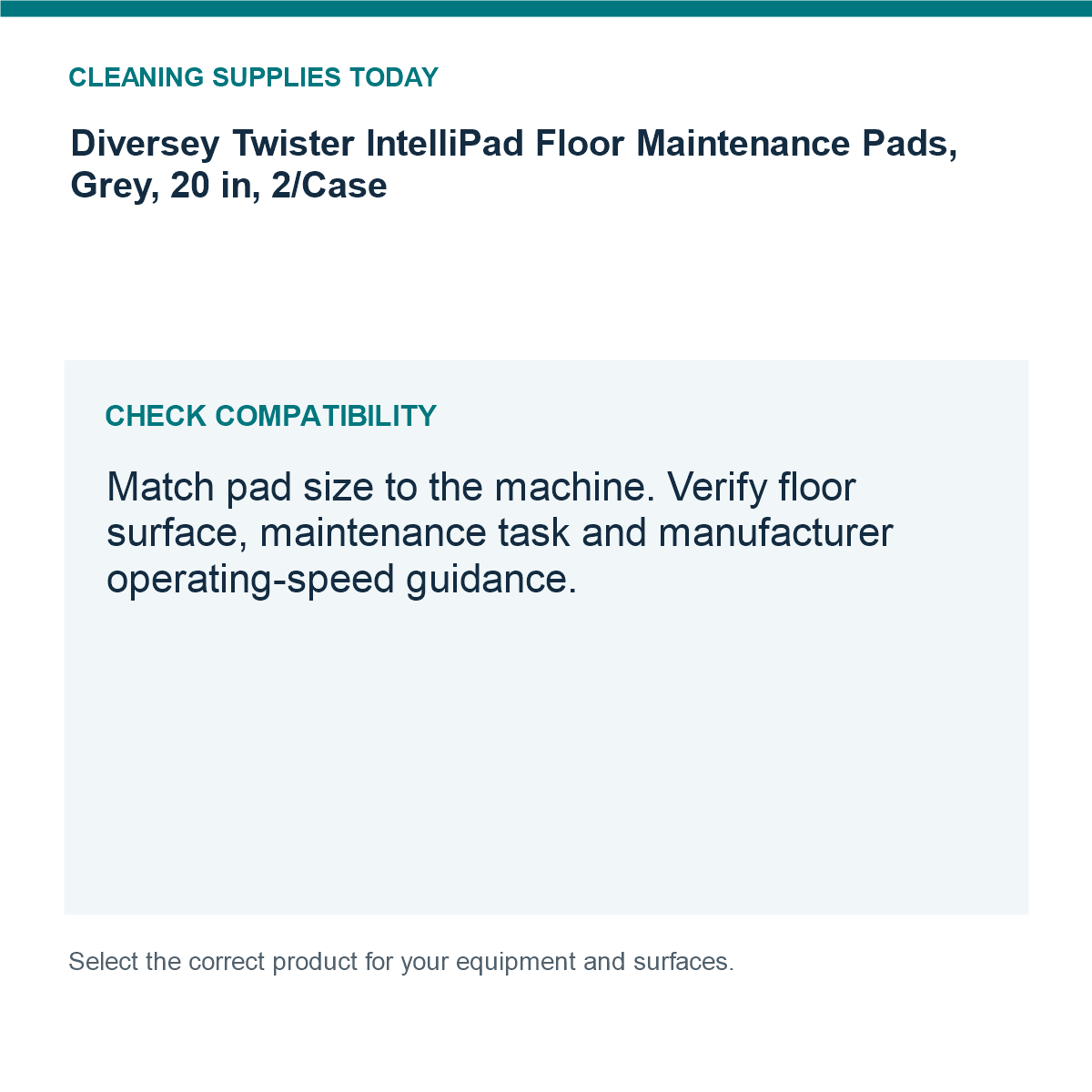 Diversey Twister IntelliPad Floor Maintenance Pads, Grey, 20 in, 2/Case — compatibility guide