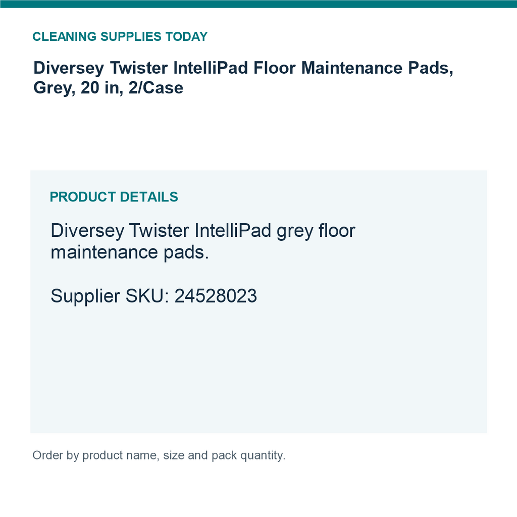 Diversey Twister IntelliPad Floor Maintenance Pads, Grey, 20 in, 2/Case — details guide