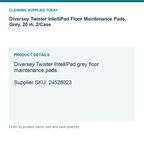 Diversey Twister IntelliPad Floor Maintenance Pads, Grey, 20 in, 2/Case — details guide