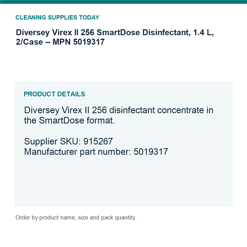 Diversey Virex II 256 SmartDose Disinfectant, 1.4 L, 2/Case – MPN 5019317 — details guide