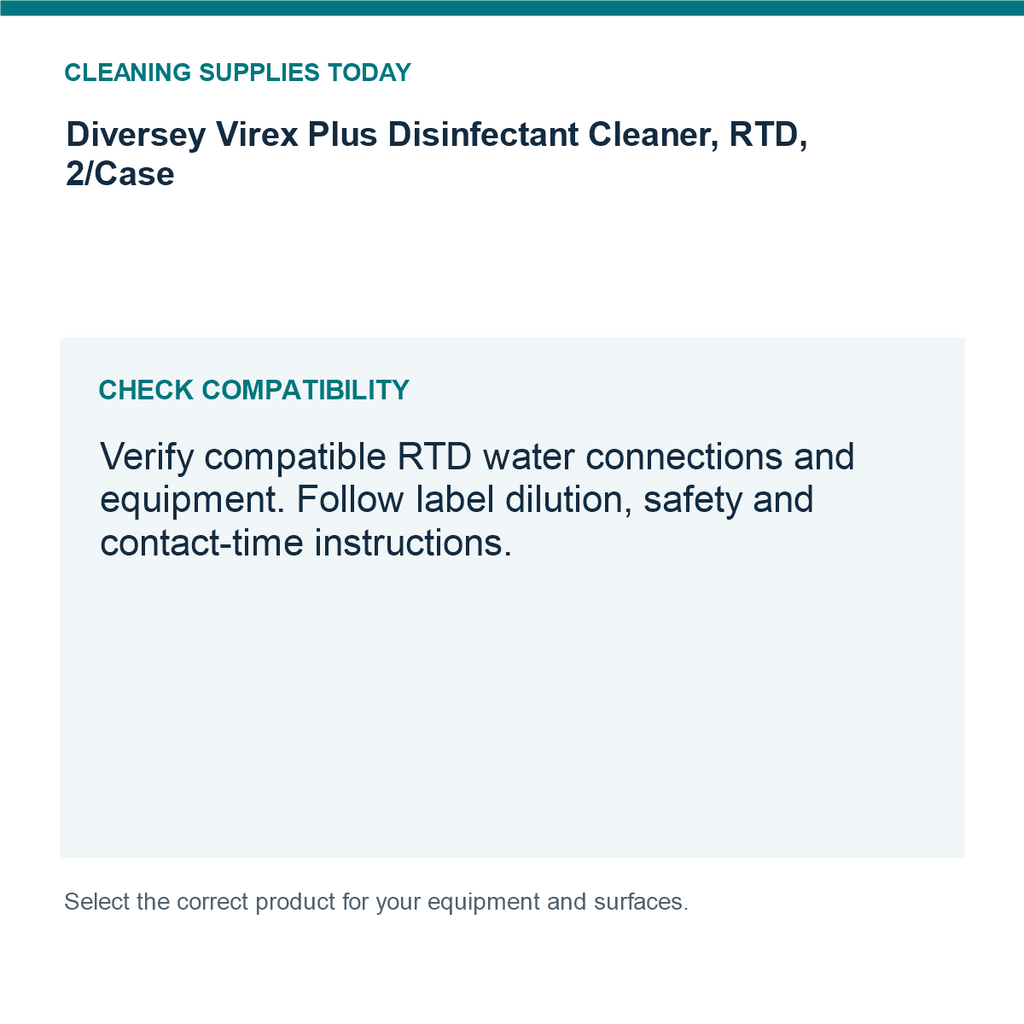 Diversey Virex Plus Disinfectant Cleaner, RTD, 2/Case — compatibility guide