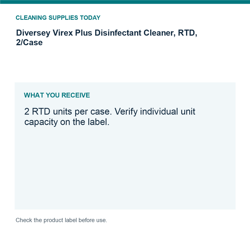 Diversey Virex Plus Disinfectant Cleaner, RTD, 2/Case — pack guide