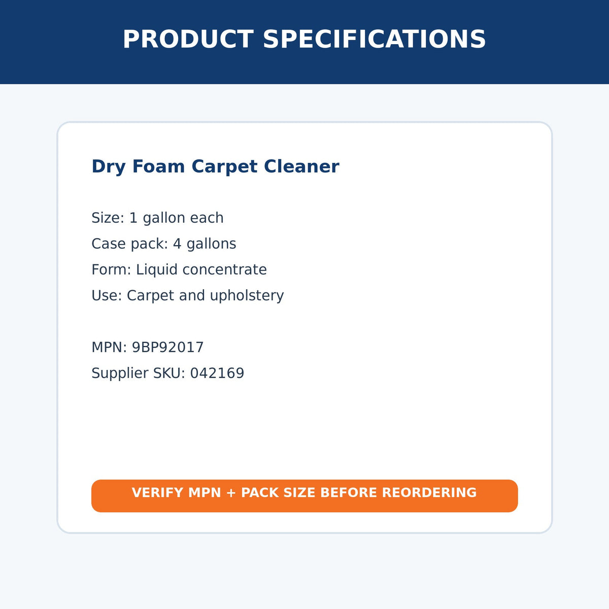 Diversey dry foam carpet cleaner MPN 9BP92017 – product specifications