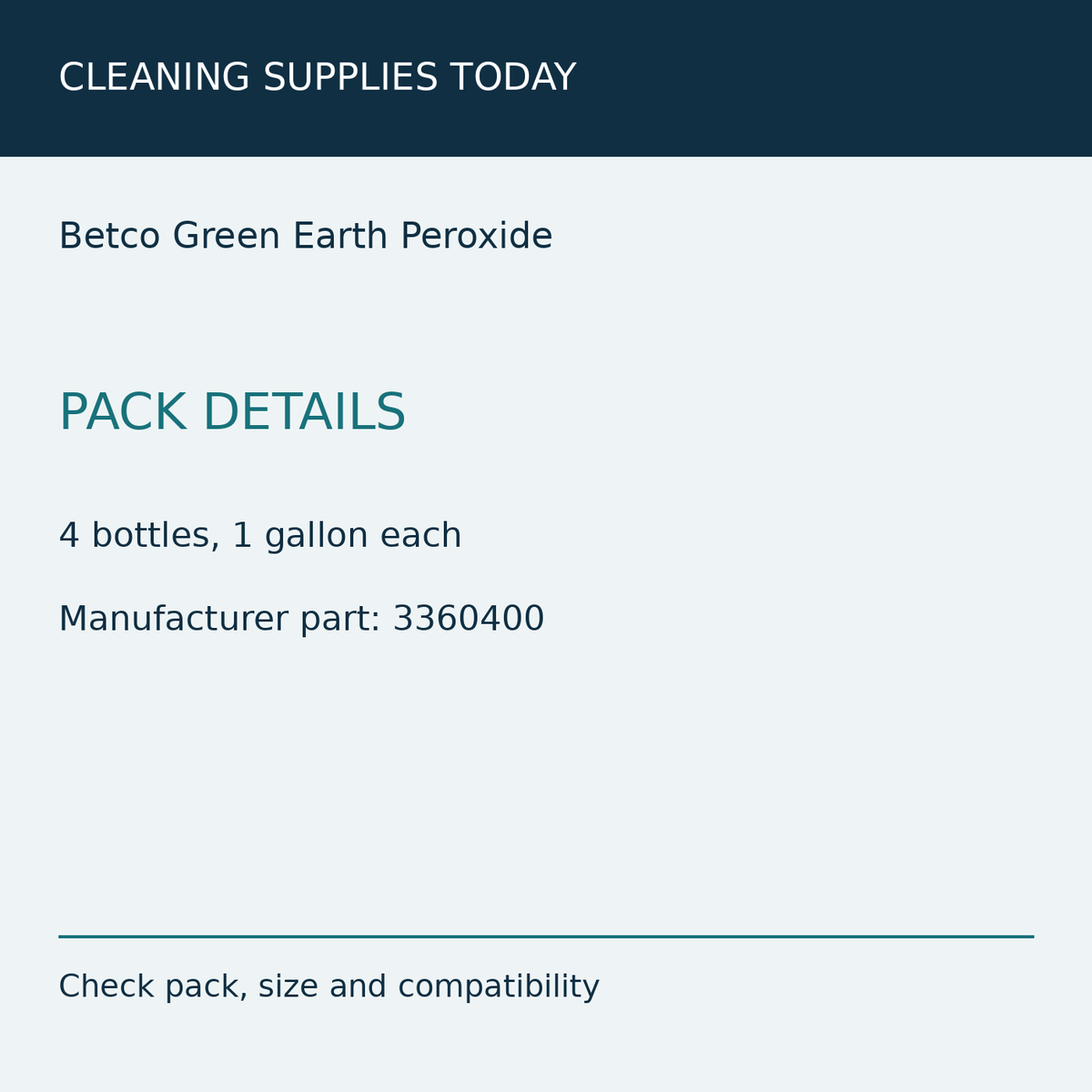 Betco Green Earth Peroxide: 4 bottles, 1 gallon each
