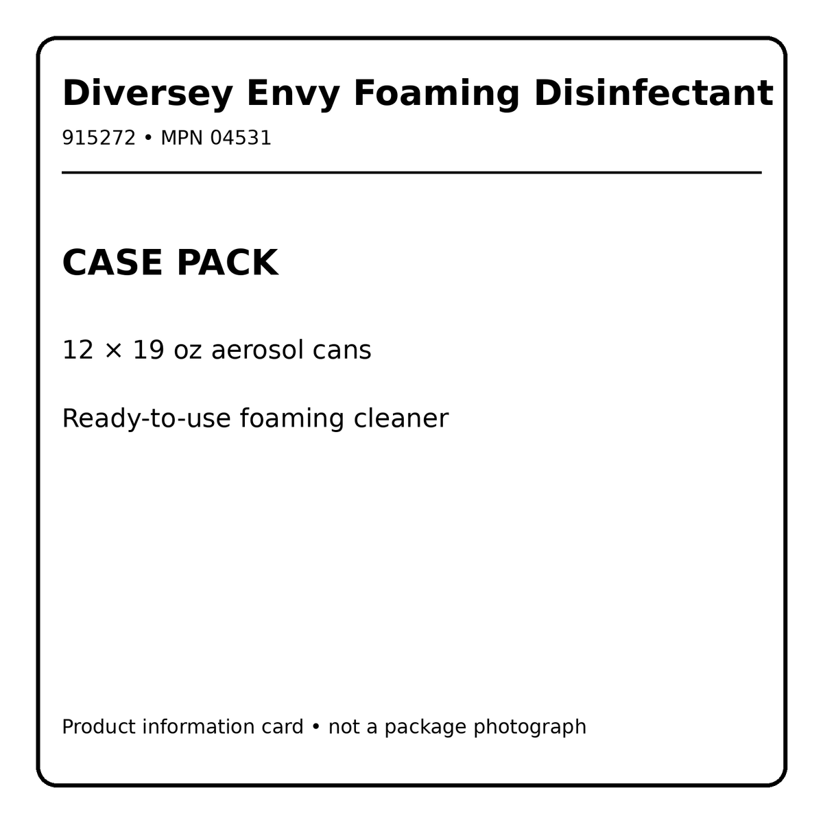 Diversey Envy case pack information card