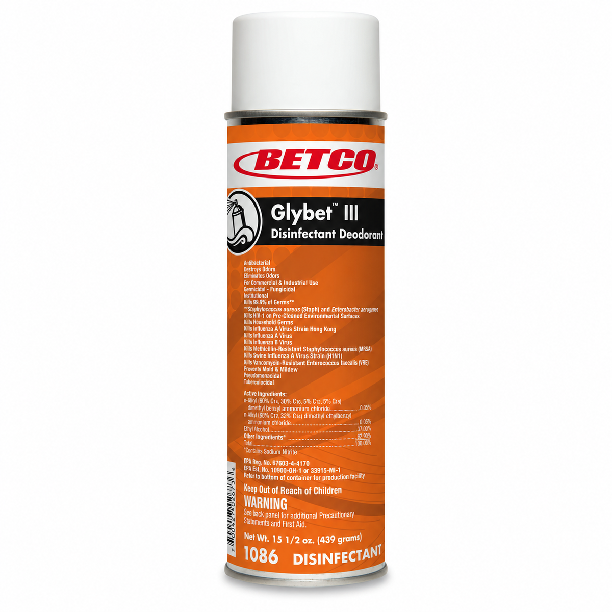 Betco Glybet III disinfectant spray, single 15.5 oz can; sold as a case of 12
