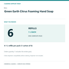 Betco Green Earth Citrus Foaming Hand Soap, 1 L – 6-Refill Pack – complete pack quantity