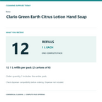 Betco Clario Green Earth Citrus Lotion Hand Soap, 1 L – 12-Refill Pack – complete pack quantity