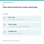 Betco Clario Green Earth Citrus Lotion Hand Soap, 1 L – 12-Refill Pack – features and specifications