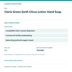 Betco Clario Green Earth Citrus Lotion Hand Soap, 1 L – 12-Refill Pack – uses and product specifications