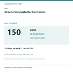 BioTuf Green Compostable Can Liners, 20–30 gal, 0.88 mil – 150 Bags/Case – complete pack quantity