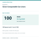Heritage BioTuf Green Compostable Can Liners, 30–32 gal, 1 mil – 100 Bags/Case – complete pack quantity