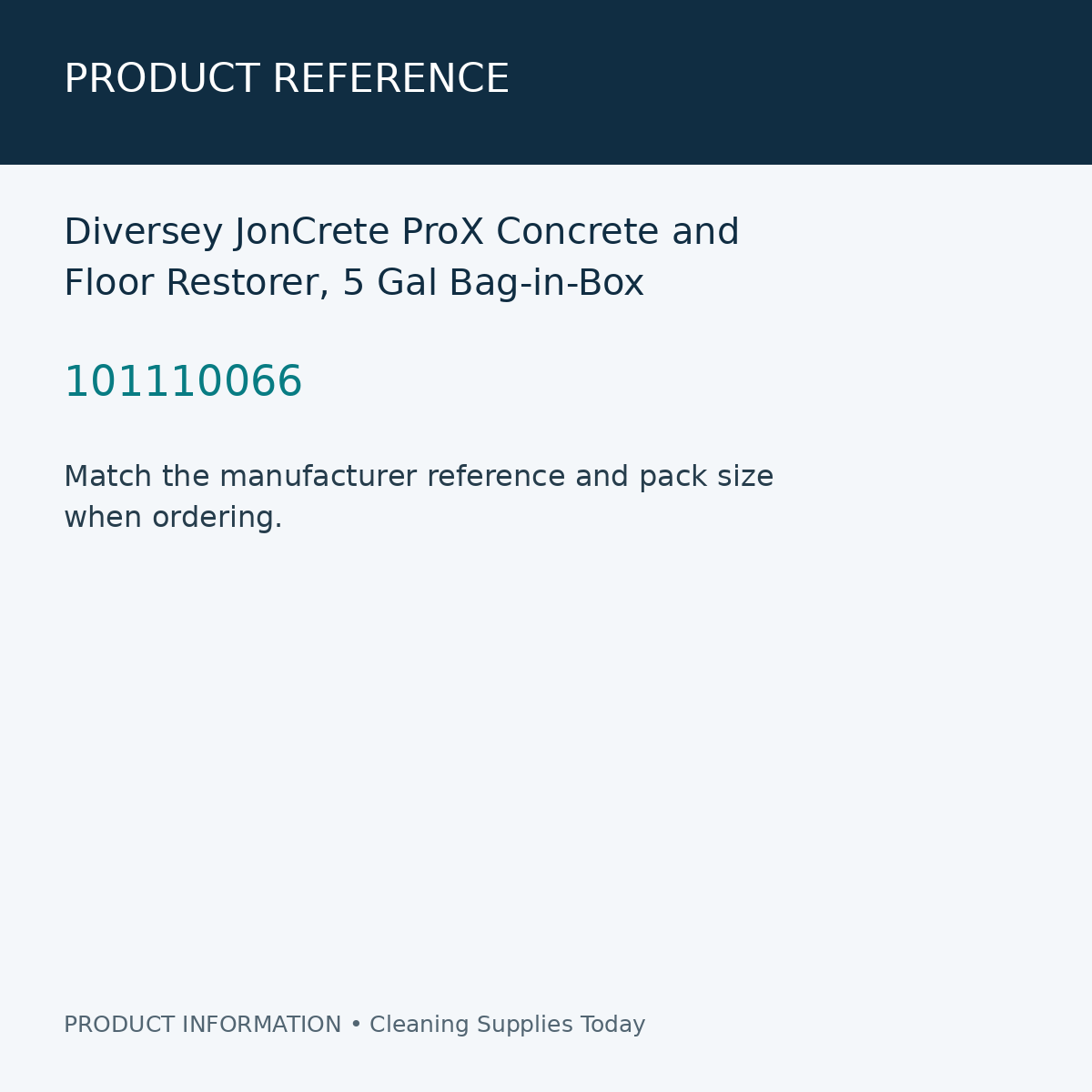 Diversey JonCrete ProX Concrete and Floor Restorer, 5 Gal Bag-in-Box — product reference information card