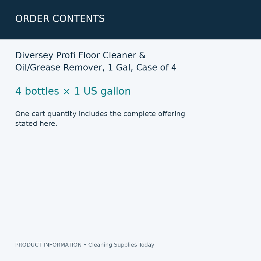 Diversey Profi Floor Cleaner & Oil/Grease Remover, 1 Gal, Case of 4 — order contents information card
