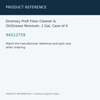 Diversey Profi Floor Cleaner & Oil/Grease Remover, 1 Gal, Case of 4 — product reference information card