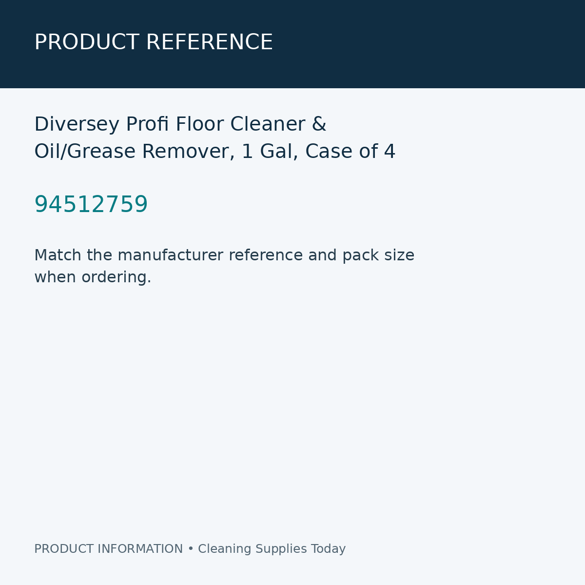 Diversey Profi Floor Cleaner & Oil/Grease Remover, 1 Gal, Case of 4 — product reference information card