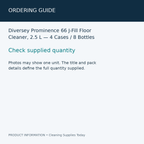 Diversey Prominence 66 J-Fill Floor Cleaner, 2.5 L — 4 Cases / 8 Bottles — ordering guide information card