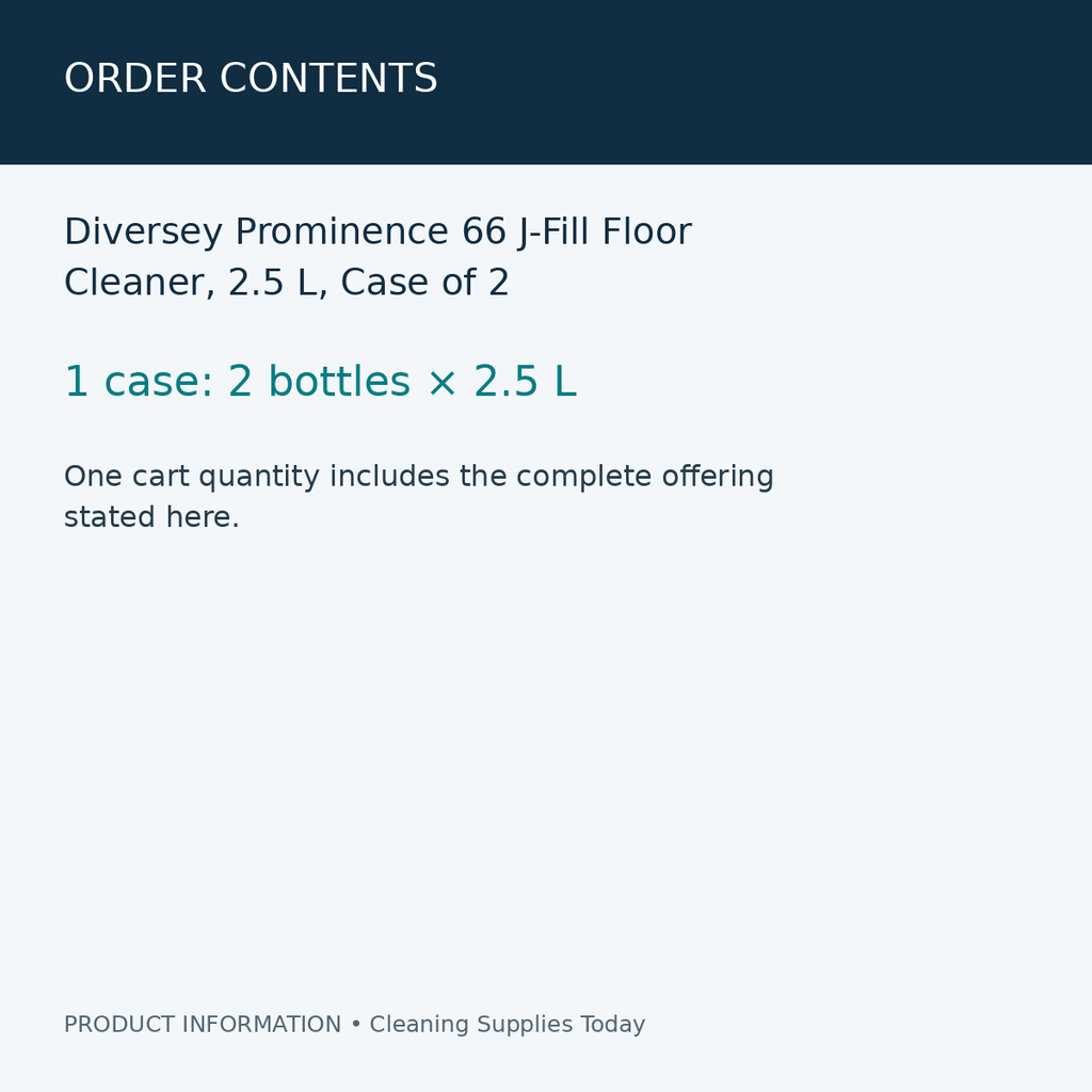 Diversey Prominence 66 J-Fill Floor Cleaner, 2.5 L, Case of 2 — order contents information card