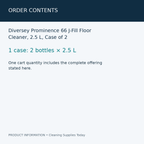 Diversey Prominence 66 J-Fill Floor Cleaner, 2.5 L, Case of 2 — order contents information card