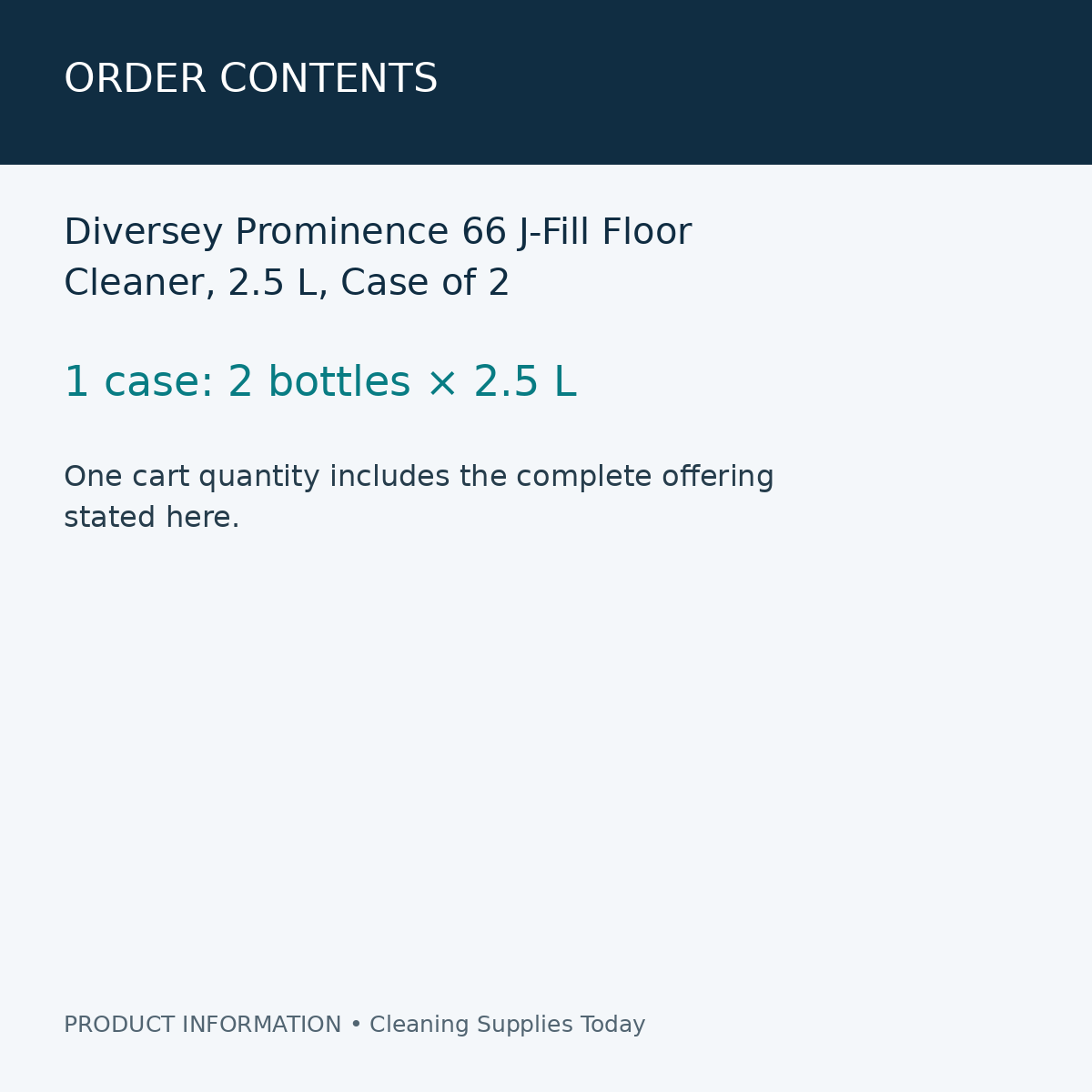 Diversey Prominence 66 J-Fill Floor Cleaner, 2.5 L, Case of 2 — order contents information card