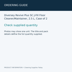 Diversey Revive Plus SC J-Fill Floor Cleaner/Maintainer, 2.5 L, Case of 2 — ordering guide information card