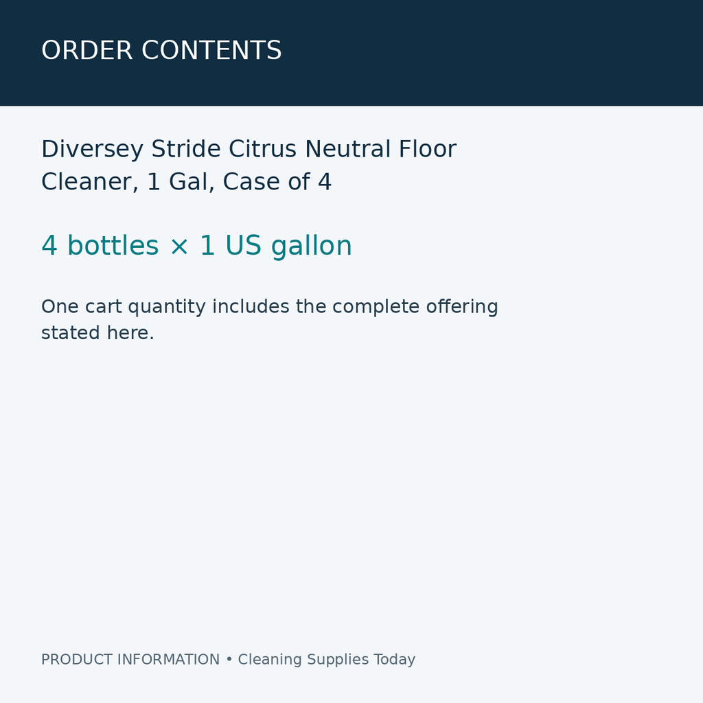 Diversey Stride Citrus Neutral Floor Cleaner, 1 Gal, Case of 4 — order contents information card