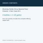 Diversey Stride Citrus Neutral Floor Cleaner, 1 Gal, Case of 4 — order contents information card