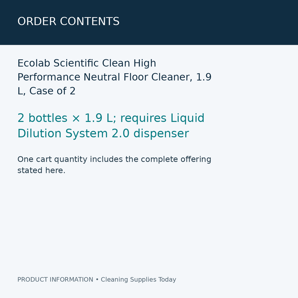 Ecolab Scientific Clean High Performance Neutral Floor Cleaner, 1.9 L, Case of 2 — order contents information card