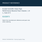 Ecolab Scientific Clean High Performance Neutral Floor Cleaner, 1.9 L, Case of 2 — product reference information card