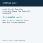 Ecolab Scientific Clean High Performance Neutral Floor Cleaner, 1.9 L, Case of 2 — ordering guide information card