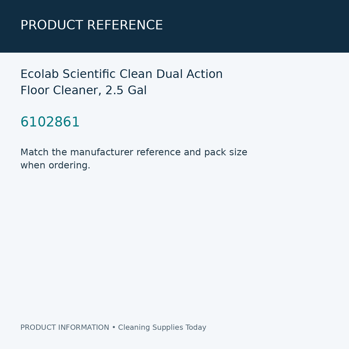 Ecolab Scientific Clean Dual Action Floor Cleaner, 2.5 Gal — product reference information card
