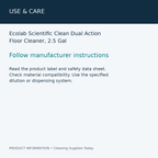 Ecolab Scientific Clean Dual Action Floor Cleaner, 2.5 Gal — use & care information card