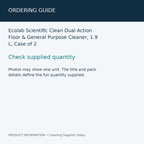 Ecolab Scientific Clean Dual Action Floor & General Purpose Cleaner, 1.9 L, Case of 2 — ordering guide information card