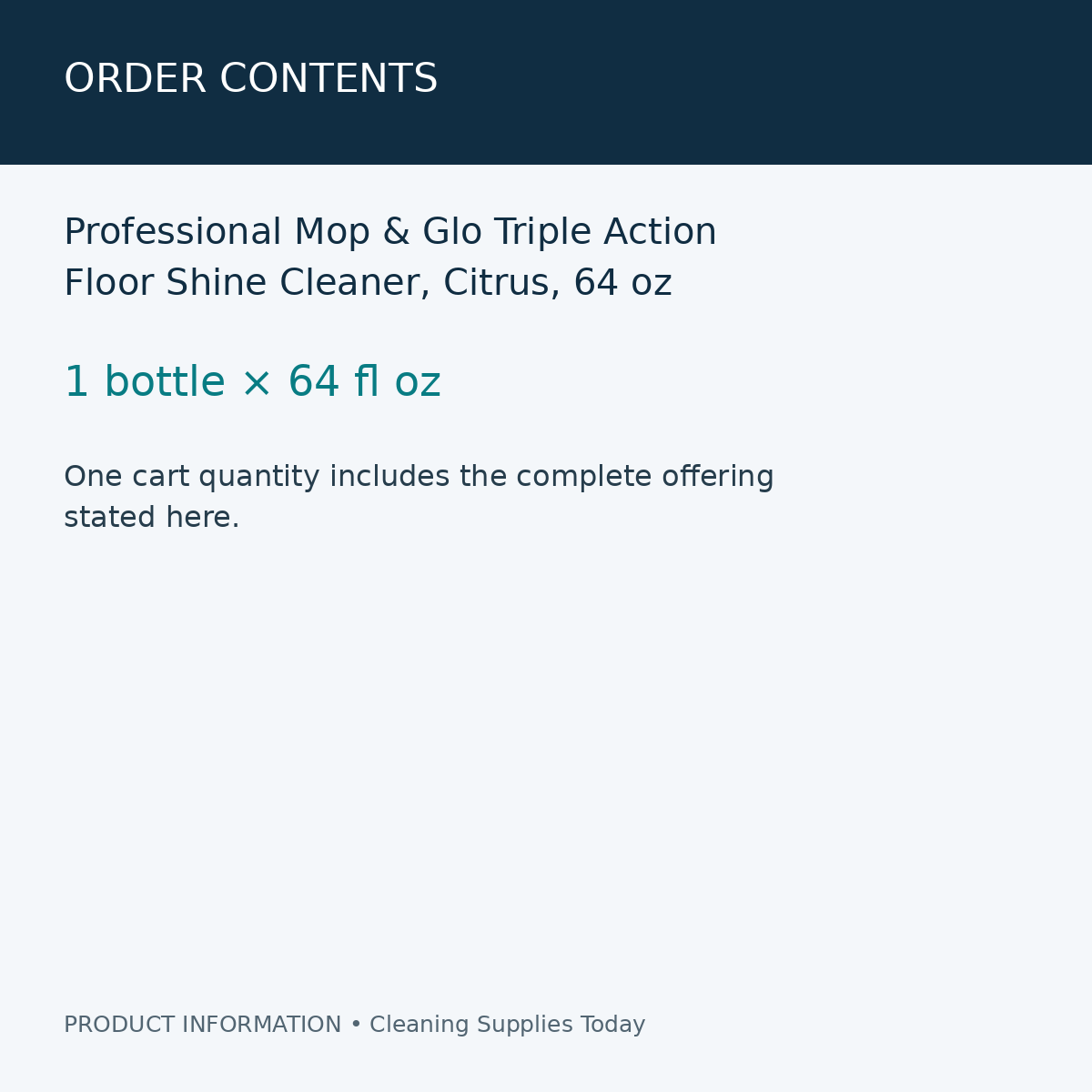 Professional Mop & Glo Triple Action Floor Shine Cleaner, Citrus, 64 oz — order contents information card