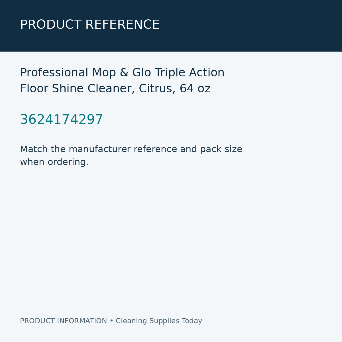 Professional Mop & Glo Triple Action Floor Shine Cleaner, Citrus, 64 oz — product reference information card