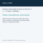 Spartan Damp Mop 8 Clean on the Go, 2 L — 2 Cases / 8 Bottles — use & care information card
