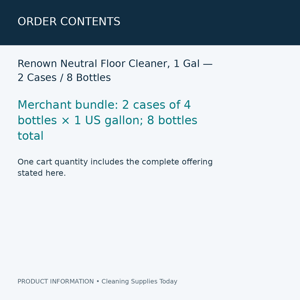 Renown Neutral Floor Cleaner, 1 Gal — 2 Cases / 8 Bottles — order contents information card