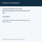 Ecolab Scientific Clean High Performance Neutral Floor Cleaner, 2.5 Gal — product reference information card