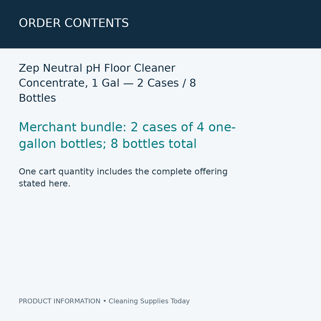 Zep Neutral pH Floor Cleaner Concentrate, 1 Gal — 2 Cases / 8 Bottles — order contents information card